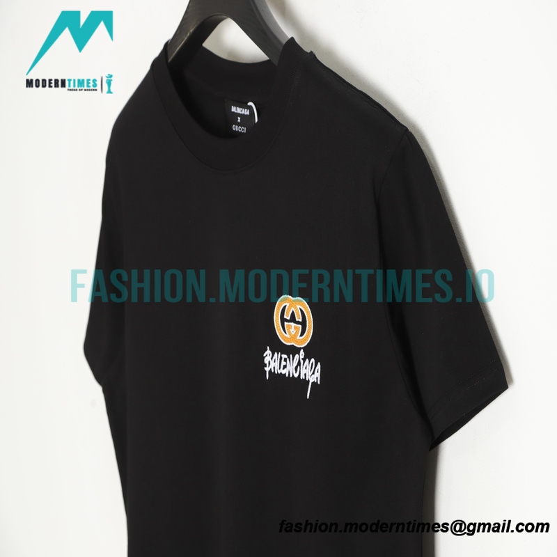  Balenciaga - Gucci Chest Embroidered Short Sleeve 
