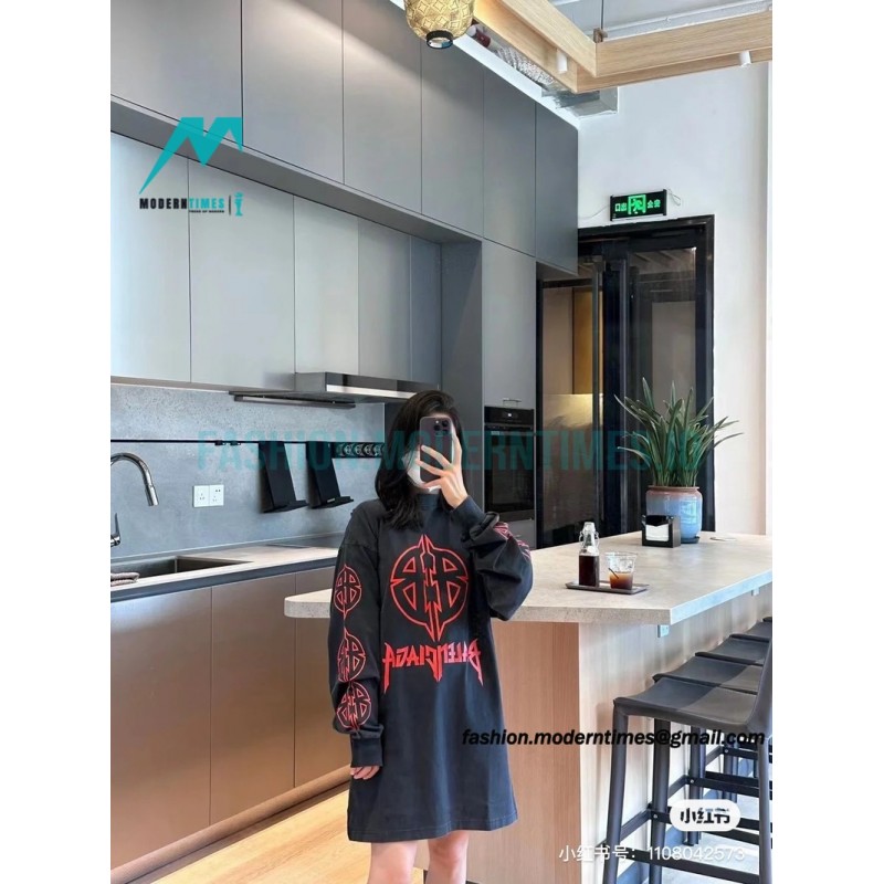 Balenciaga - 23FW Large Label Double B Crack Printed Long Sleeve T-shirt