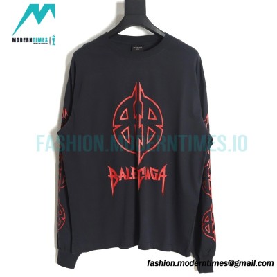 Balenciaga - 23FW Large Label Double B Crack Printed Long Sleeve T-shirt