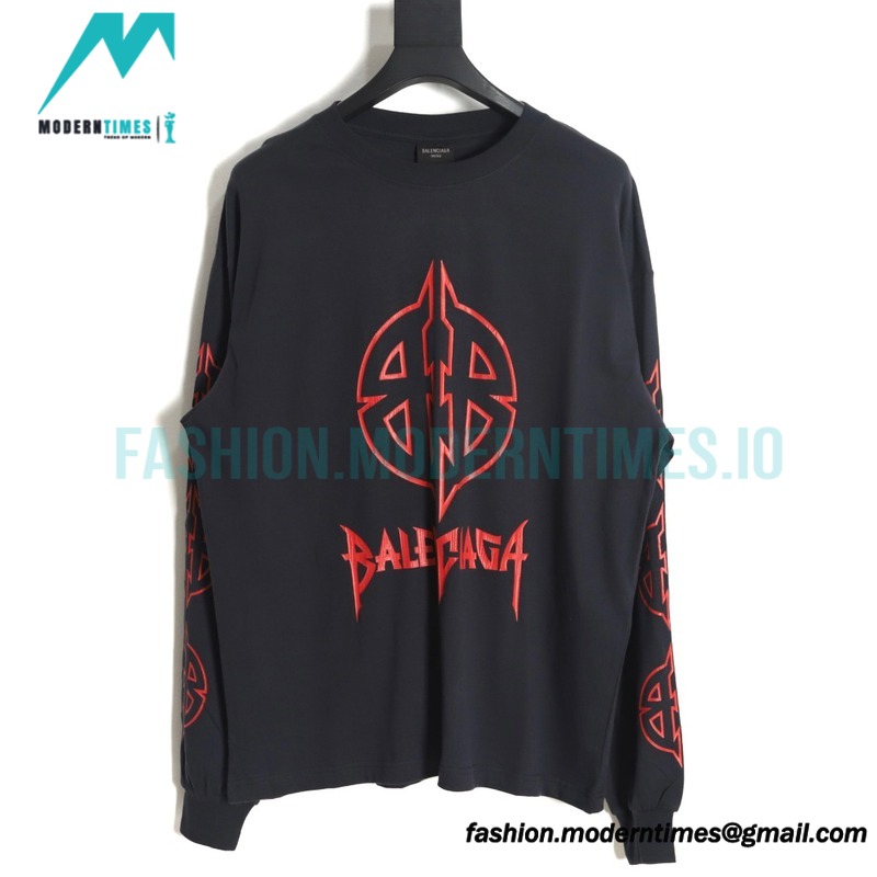 Balenciaga - 23FW Large Label Double B Crack Printed Long Sleeve T-shirt