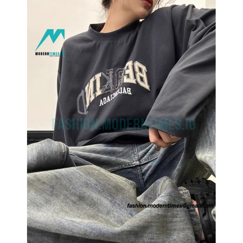 Balenciaga - 23FW Patch Printed Embroidered Alphabet Long Sleeve T-shirt
