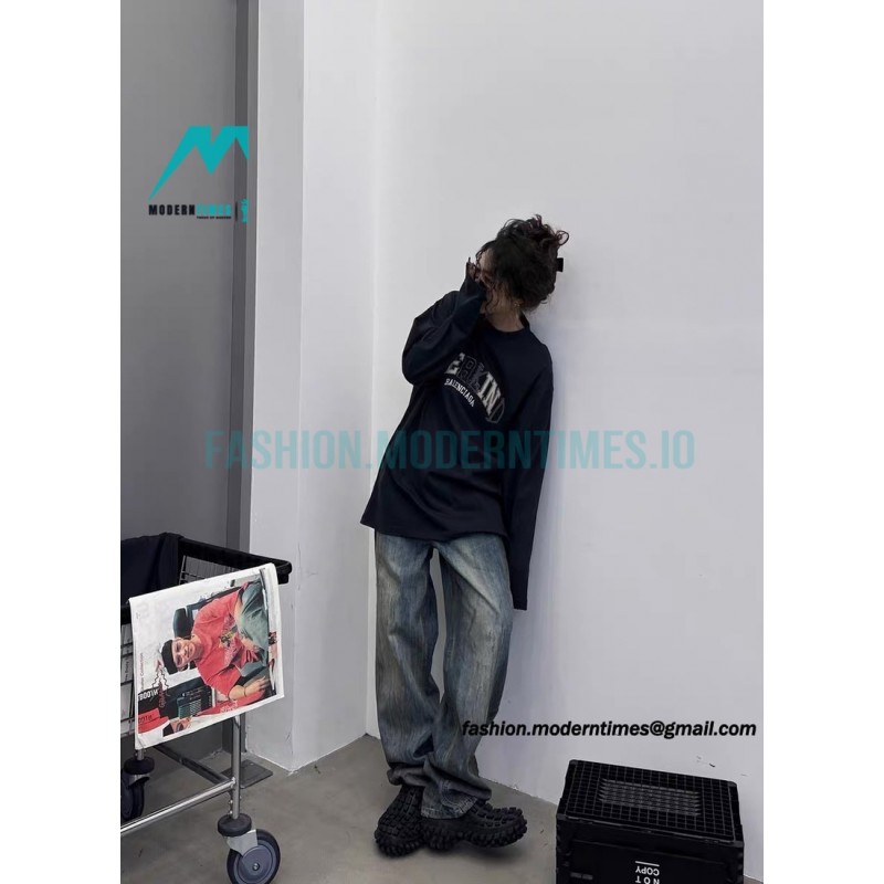 Balenciaga - 23FW Patch Printed Embroidered Alphabet Long Sleeve T-shirt