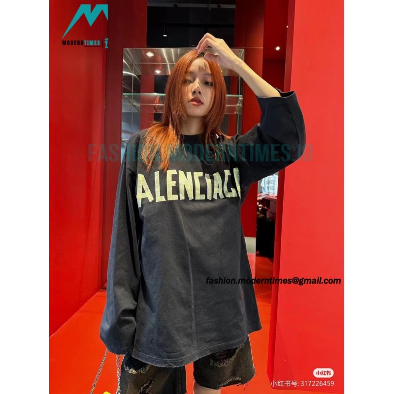 Balenciaga - 23FW Large Label Double B Crack Printed Long Sleeve T-shirt