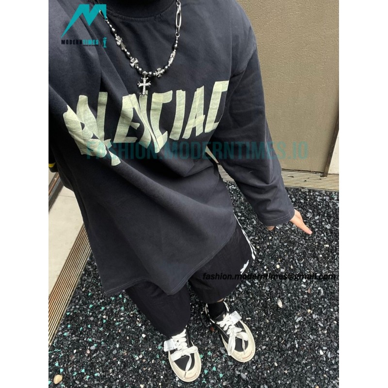Balenciaga - 23FW Large Label Double B Crack Printed Long Sleeve T-shirt