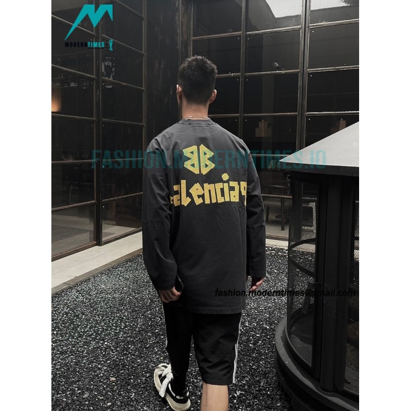 Balenciaga - 23FW Large Label Double B Crack Printed Long Sleeve T-shirt