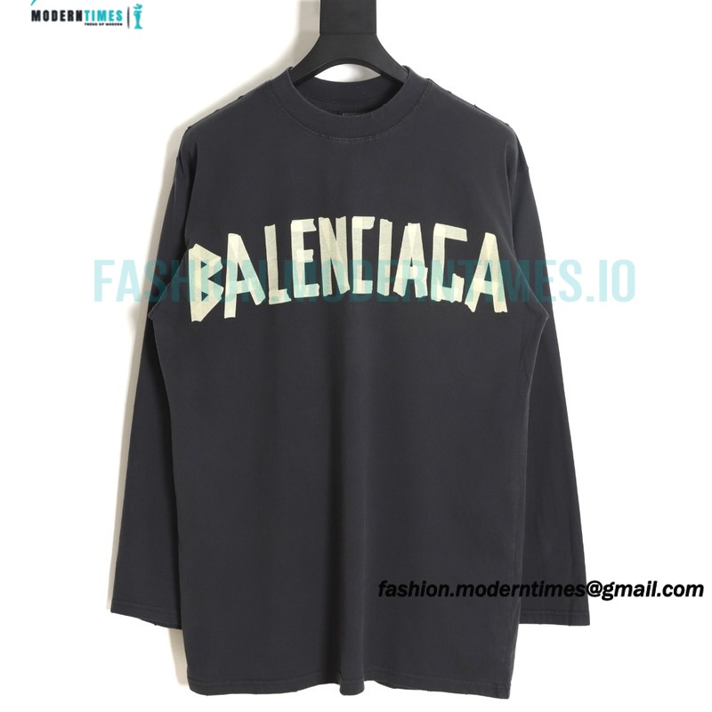 Balenciaga - 23FW Large Label Double B Crack Printed Long Sleeve T-shirt
