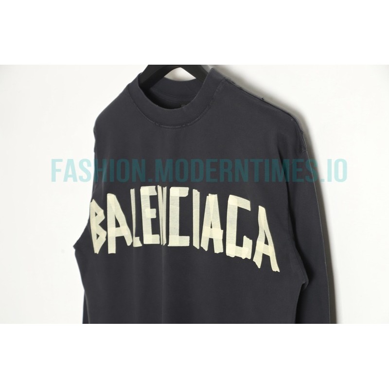 Balenciaga - 23FW Large Label Double B Crack Printed Long Sleeve T-shirt