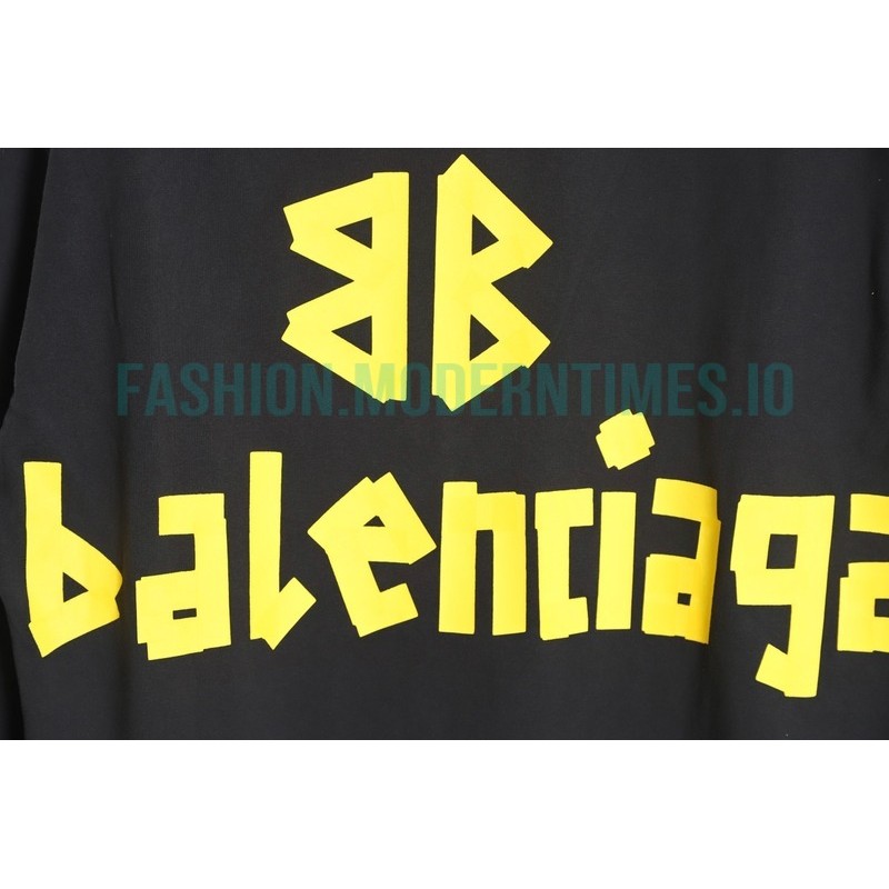 Balenciaga - 23FW Large Label Double B Crack Printed Long Sleeve T-shirt