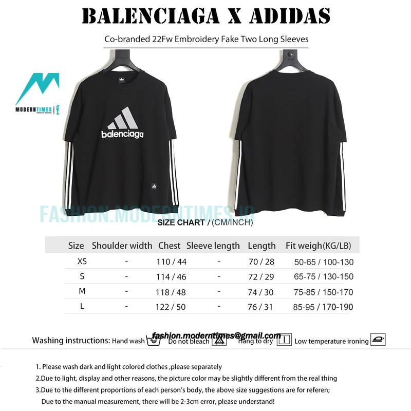 Balenciaga - Adidas Co-branded 22Fw Embroidery Fake Two Long Sleeves