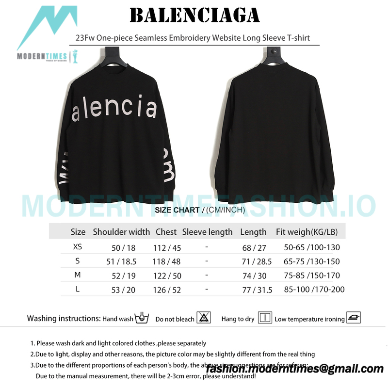 Balenciaga - 23Fw One-piece Seamless Embroidery Website Long Sleeve T-shirt