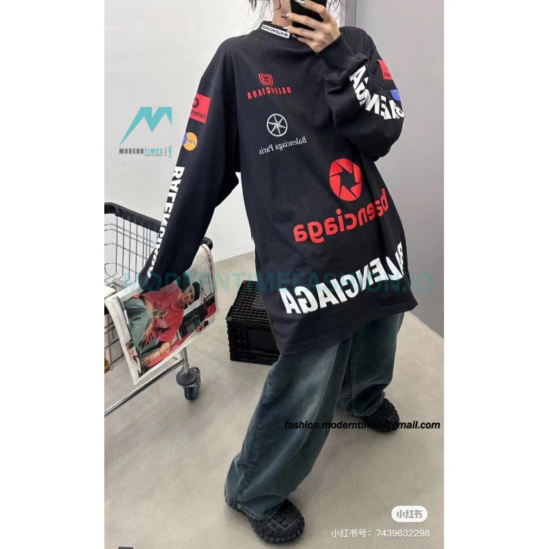 Balenciaga - 23ss Multi-element Print Full Label Long Sleeve T-shirt
