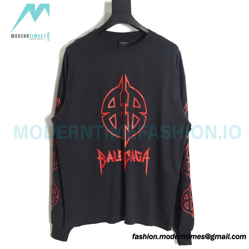 Balenciaga - 23FW Large Label Double B Crack Printed Long Sleeve T-shirt