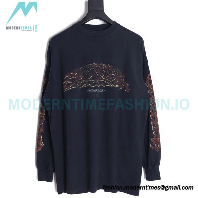  Balenciaga - Flame Letter Round Neck Long Sleeve T-shirt