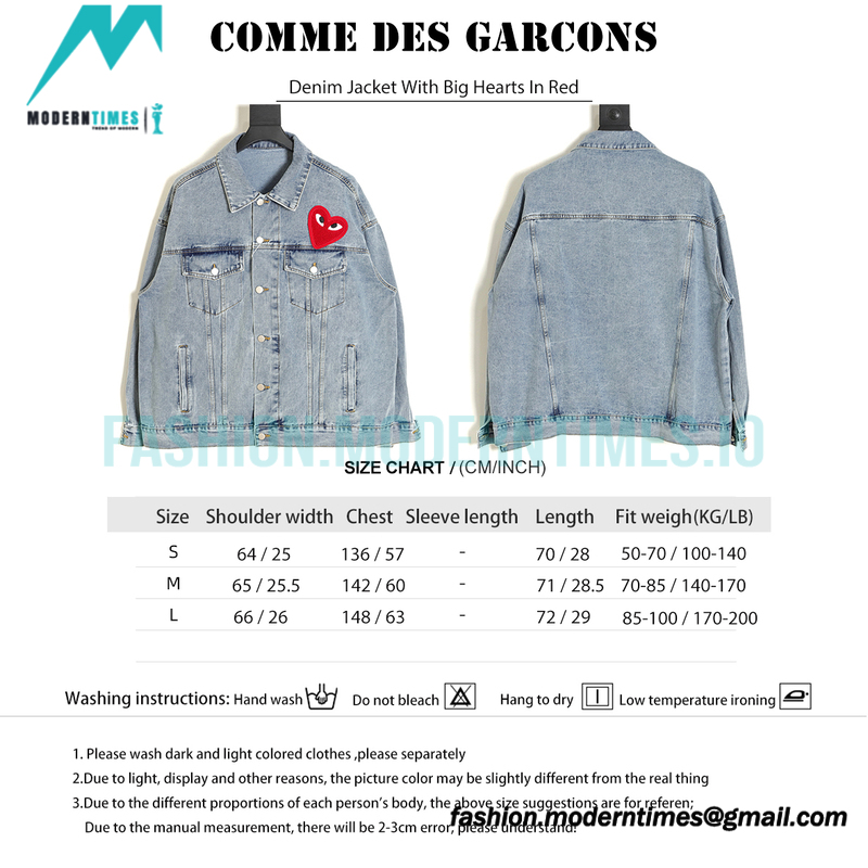 Comme Des Garcons - Denim Jacket With Big Hearts In Red
