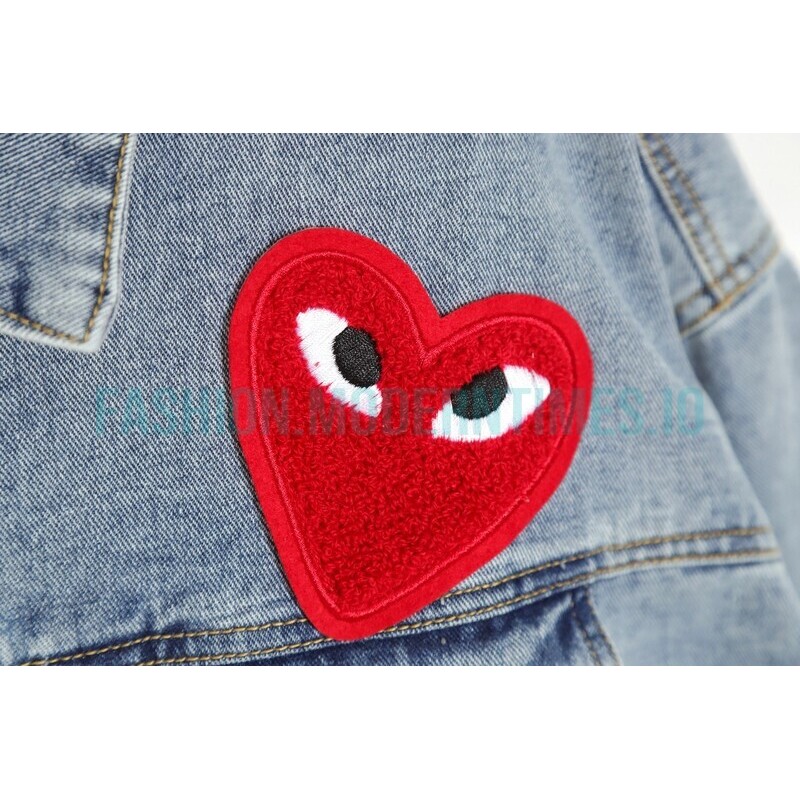 Comme Des Garcons - Denim Jacket With Big Hearts In Red