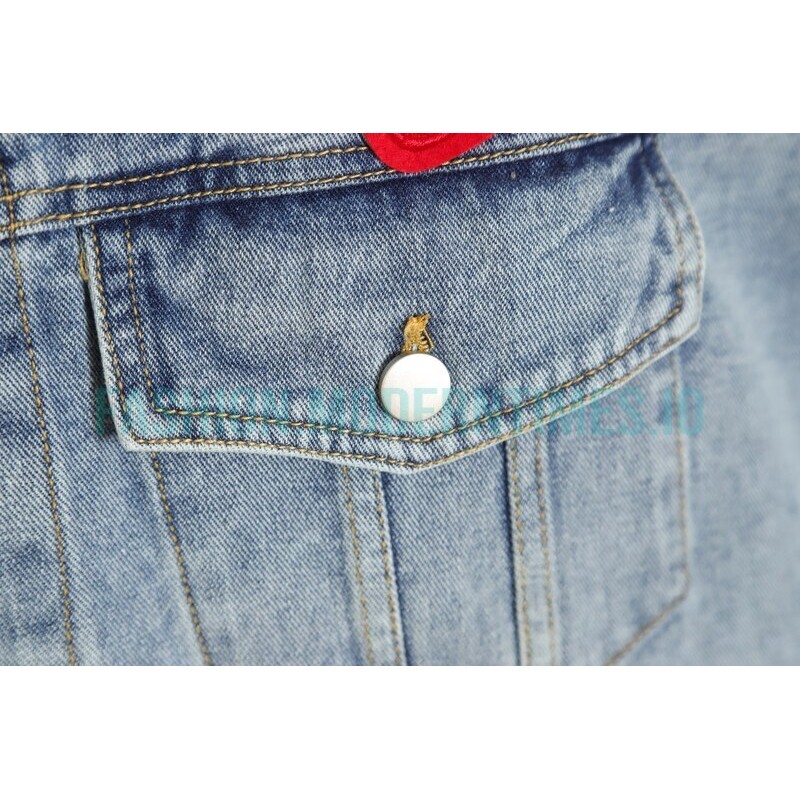 Comme Des Garcons - Denim Jacket With Big Hearts In Red