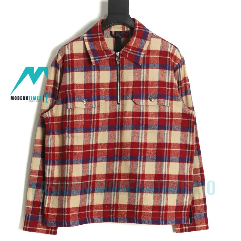 Chrome Hearts - Flannel Plaid Half-zip Shirt