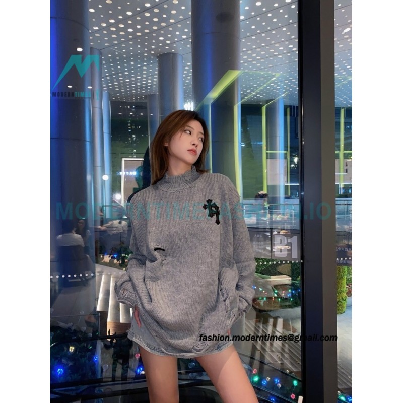 Chrome Hearts - Cross Leather Crewneck Sweater