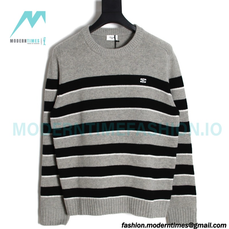 Celine - 23 New Arcde Triomphe Striped Embroidered Sweater