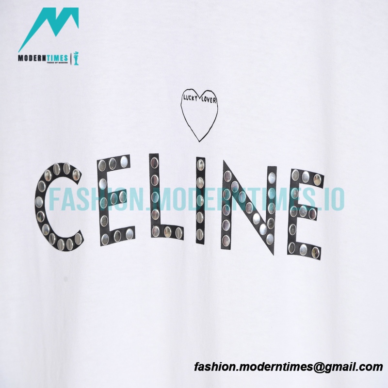 Celine - 22SS Studded Heart Letter Short Sleeve T-shirt