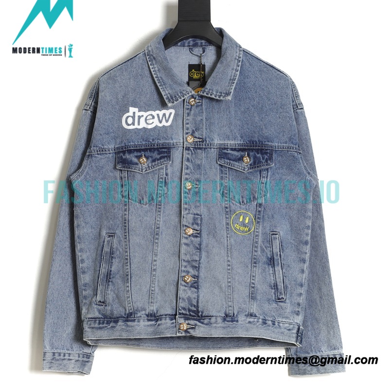 Drew House - Old Denim Jacket With Smiley Face Pattern Washed