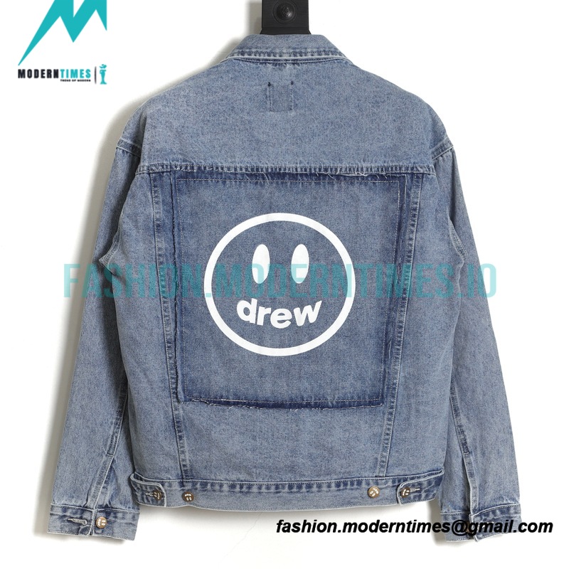 Drew House - Old Denim Jacket With Smiley Face Pattern Washed