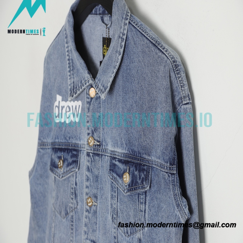 Drew House - Old Denim Jacket With Smiley Face Pattern Washed
