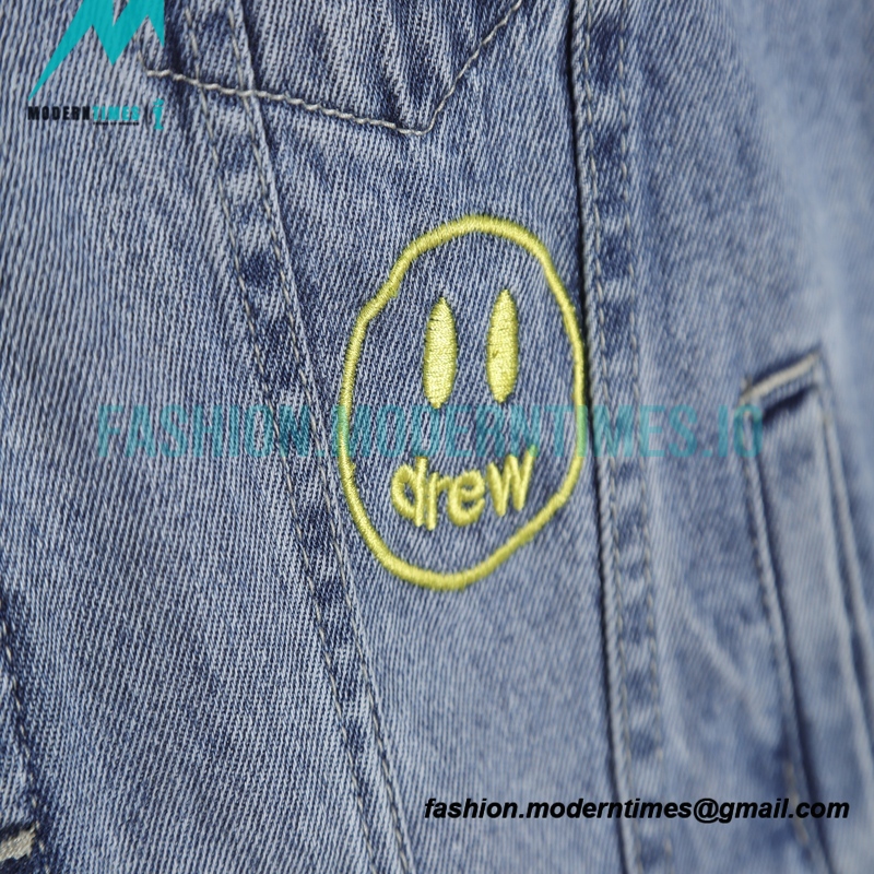 Drew House - Old Denim Jacket With Smiley Face Pattern Washed