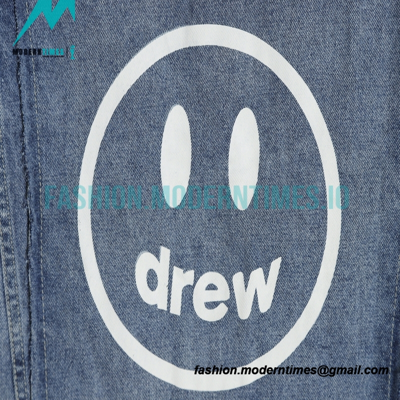Drew House - Old Denim Jacket With Smiley Face Pattern Washed