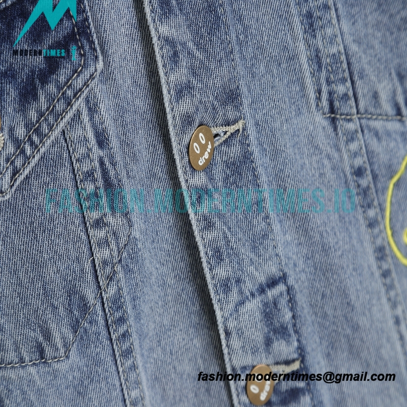 Drew House - Old Denim Jacket With Smiley Face Pattern Washed