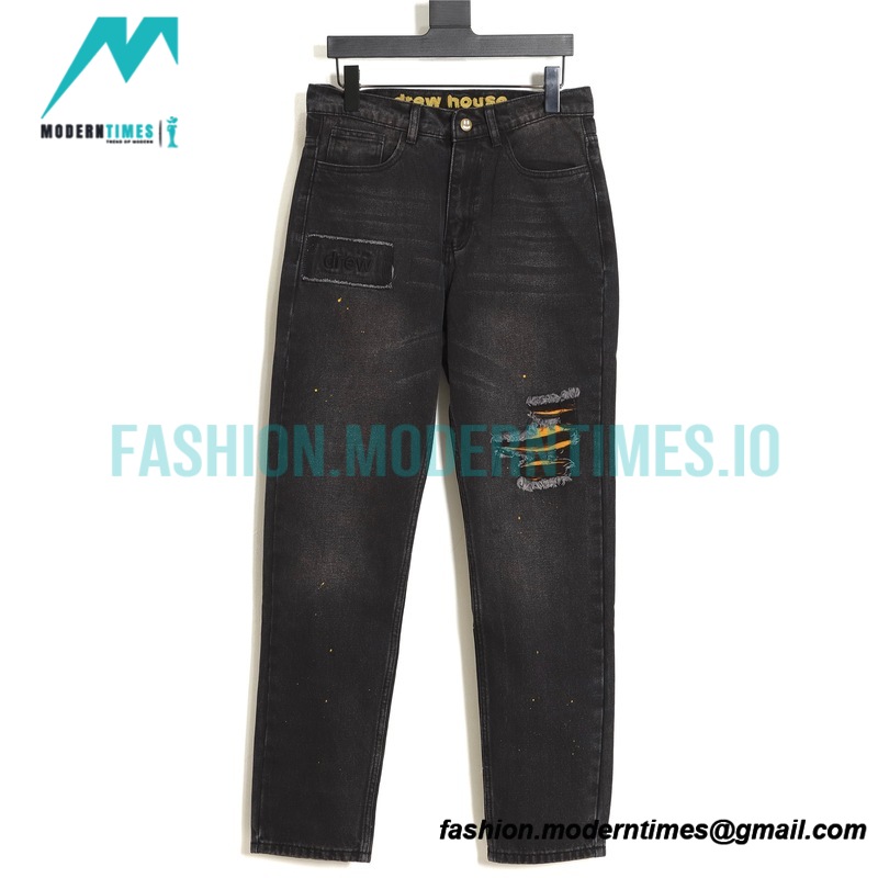 Drew House - 20ss Smiling Face Broken Holes In Washed Embroidered Jeans