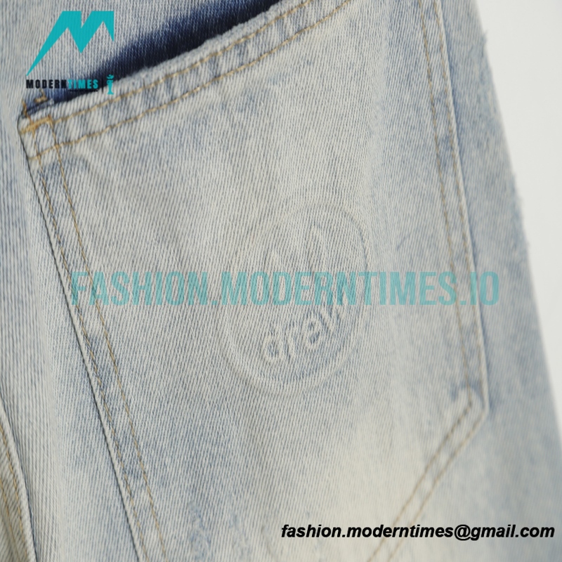 Drew House - 20ss Smiling Face Broken Holes In Washed Embroidered Jeans