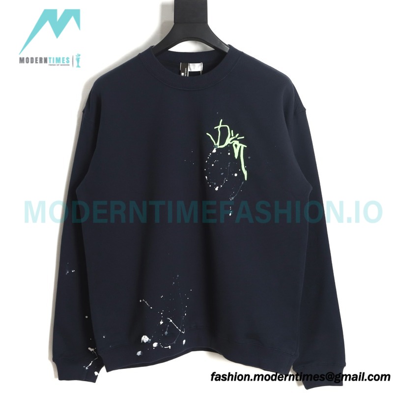 Dior - Splash Ink Embroidery Logo Round Neck Hoodie