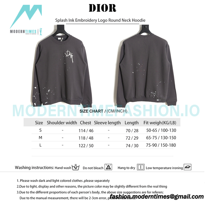 Dior - Splash Ink Embroidery Logo Round Neck Hoodie