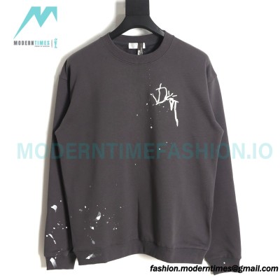 Dior - Splash Ink Embroidery Logo Round Neck Hoodie