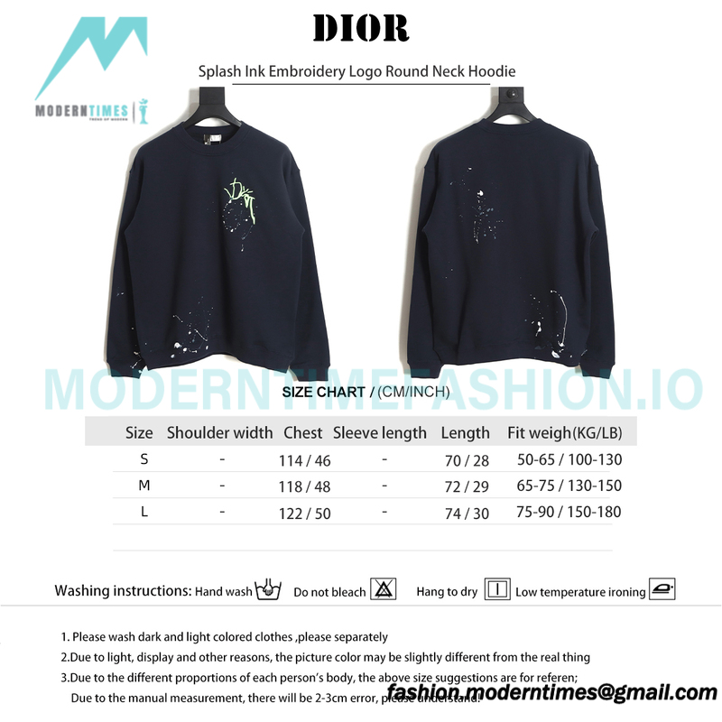 Dior - Splash Ink Embroidery Logo Round Neck Hoodie