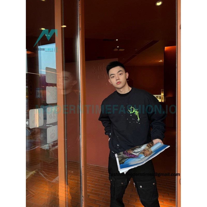 Dior - Splash Ink Embroidery Logo Round Neck Hoodie