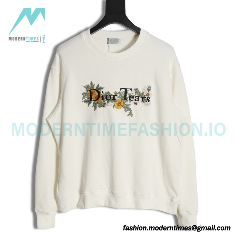 Dior - CD Floral Letter Logo Three-dimensional Embroidery Round Neck Hoodie