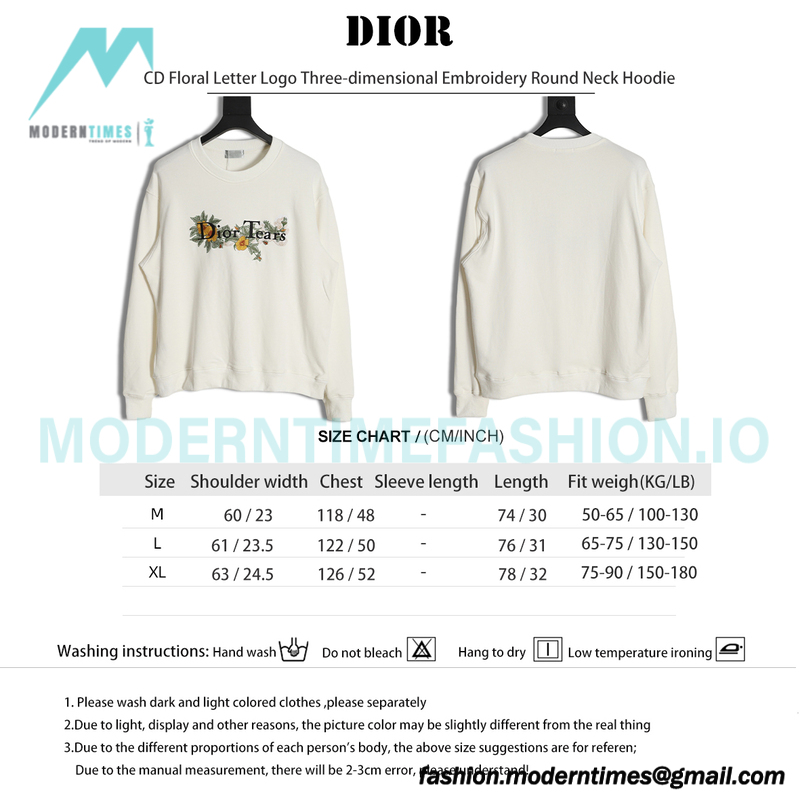 Dior - CD Floral Letter Logo Three-dimensional Embroidery Round Neck Hoodie