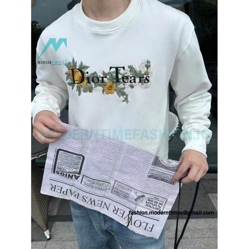 Dior - CD Floral Letter Logo Three-dimensional Embroidery Round Neck Hoodie