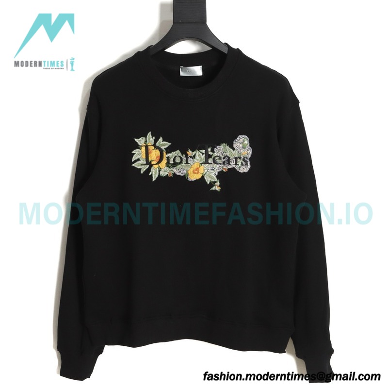 Dior - CD Floral Letter Logo Three-dimensional Embroidery Round Neck Hoodie