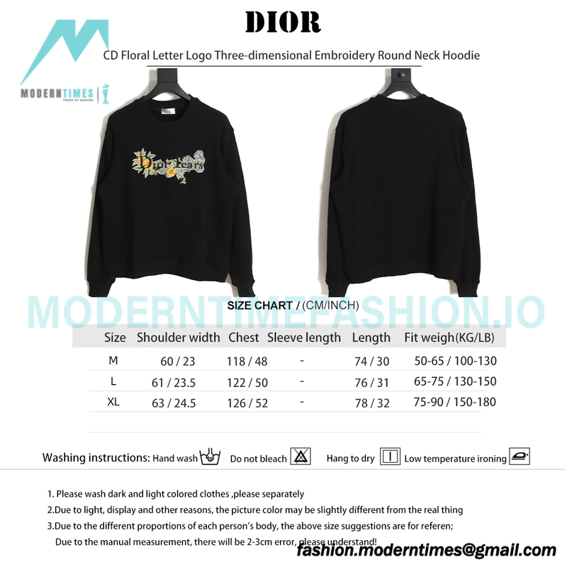 Dior - CD Floral Letter Logo Three-dimensional Embroidery Round Neck Hoodie