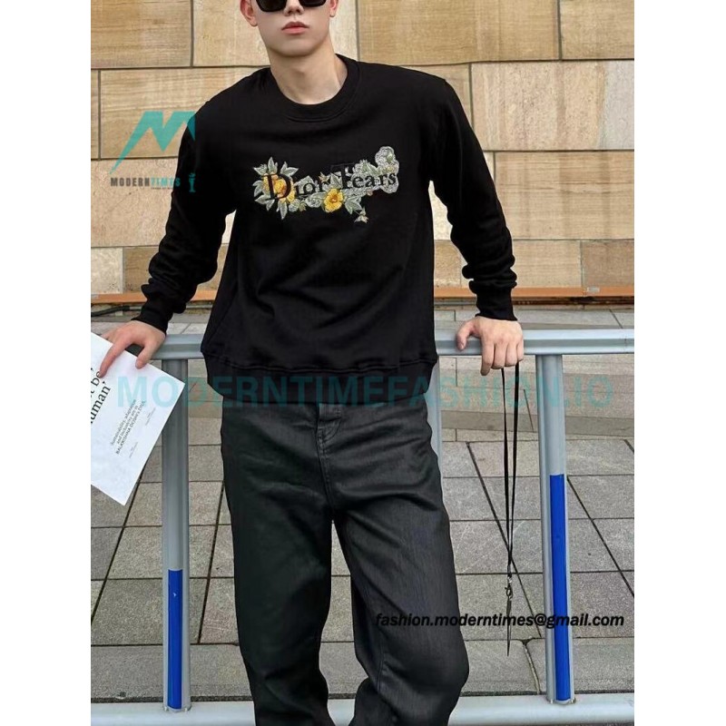 Dior - CD Floral Letter Logo Three-dimensional Embroidery Round Neck Hoodie