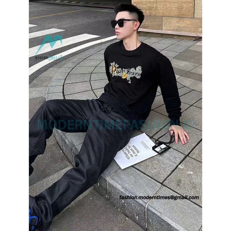Dior - CD Floral Letter Logo Three-dimensional Embroidery Round Neck Hoodie