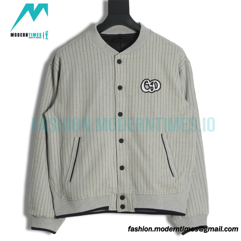 Dior - Vertical Strip Front And Back Embroidered Baseball Jacket 