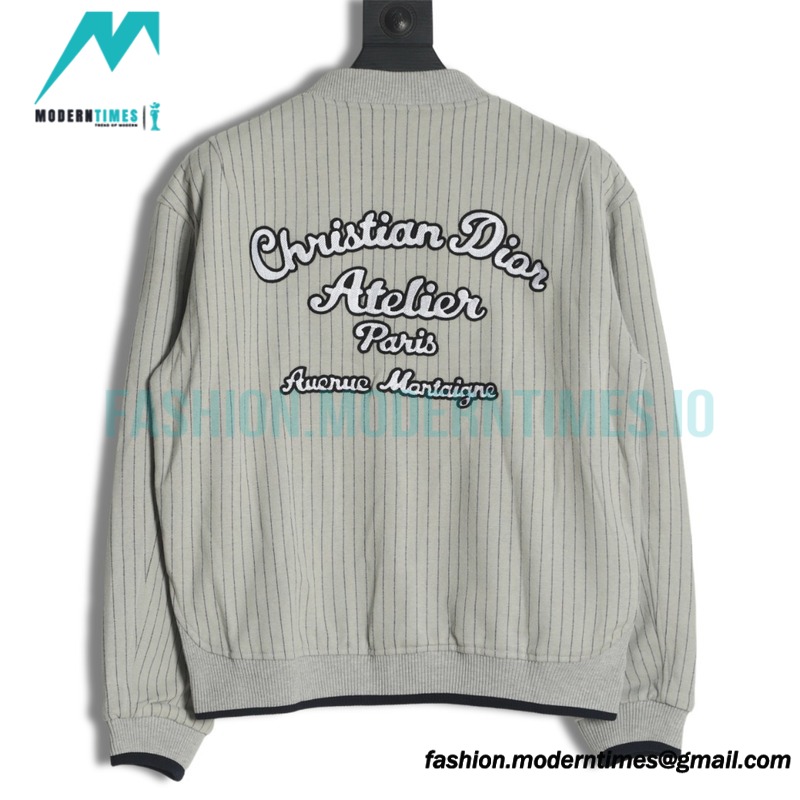 Dior - Vertical Strip Front And Back Embroidered Baseball Jacket 