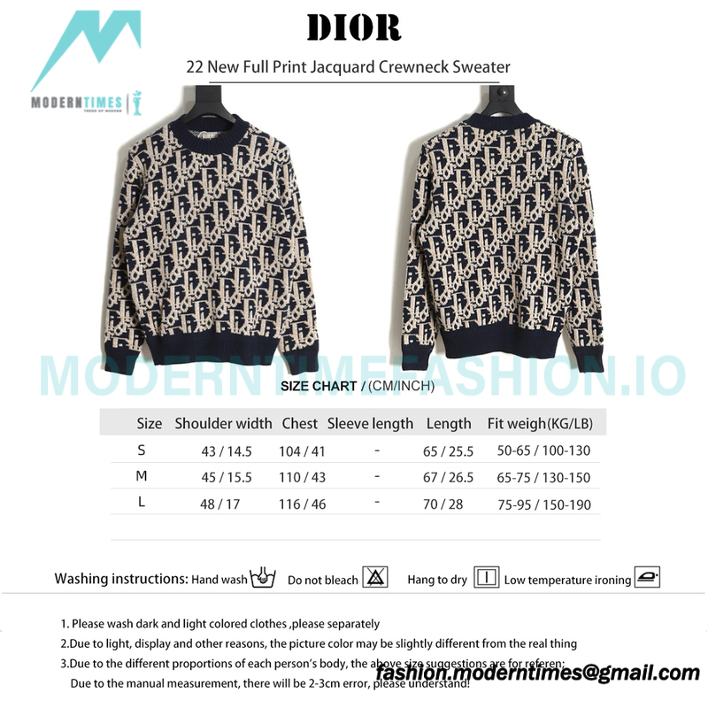 Dior - 22 New Full Print Jacquard Crewneck Sweater