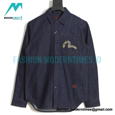 Evisu - 23fw Neptune Embroidered Big M Print Long Sleeve Shirt