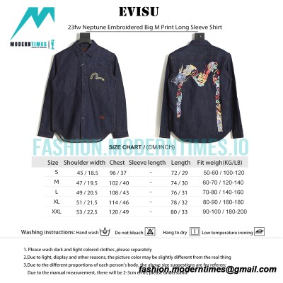 Evisu - 23fw Neptune Embroidered Big M Print Long Sleeve Shirt