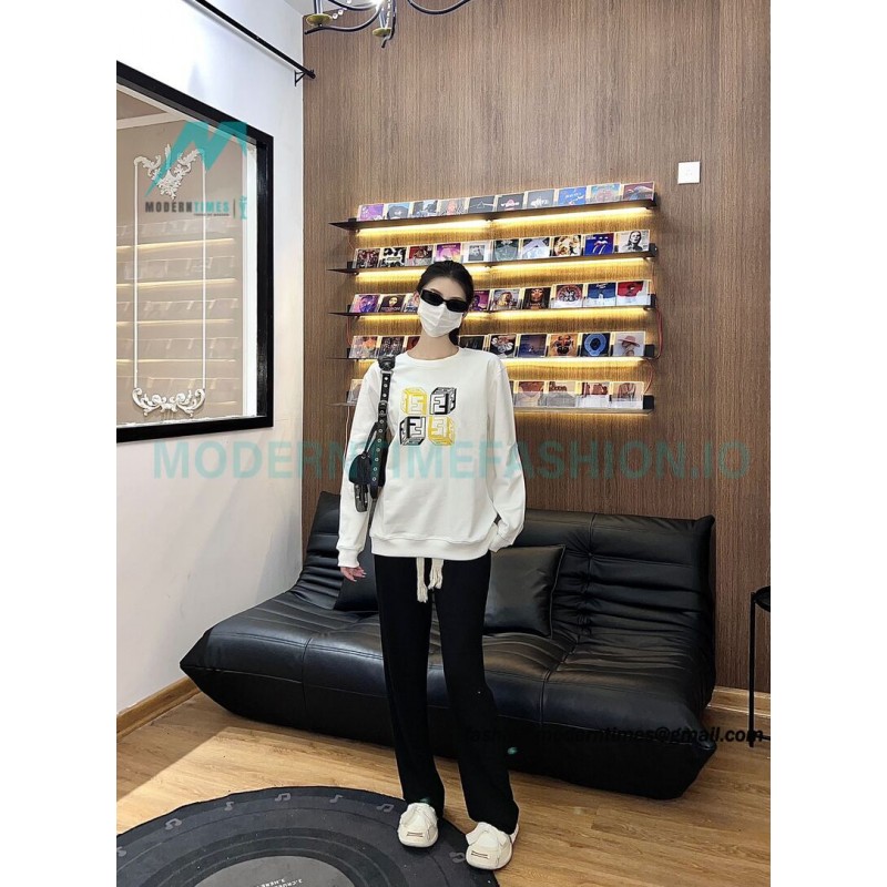 Fendi - Double F Embroidered Logo Round Neck Hoodie